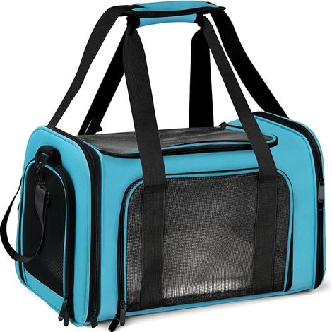 Grand transporteur pour chats et chiens jusqu'à 25 lb, sac de voyage souple et pliable pour animaux, caisse de transport spacieuse pour gros chats et chiots, bleu, grande taille. (1/5)