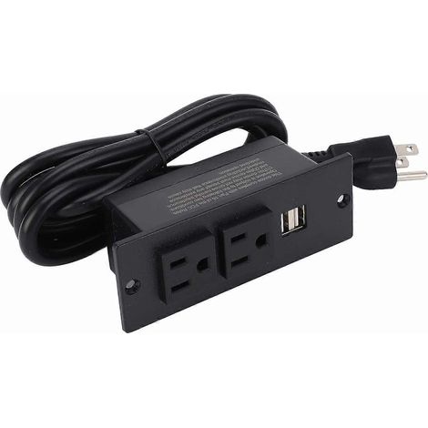 Einbau-Steckdosenleiste 1500 W, 2 AC-Steckdosen, 2 USB-Anschlüsse, Möbelsteckdose mit 1,5 m Kabel, 12 A