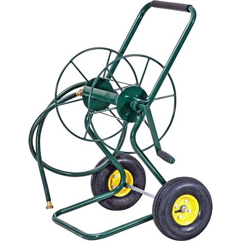Chariot enrouleur de tuyau de jardin 71 x 53 x 96,5 cm maniement facile durable design moderne en métal vert (1/2)