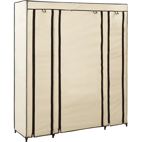 Armario portátil con compartimentos y varillas 150 x 45 x 176 cm protección ropa dormitorio en tela crema 020046441 (1/5)