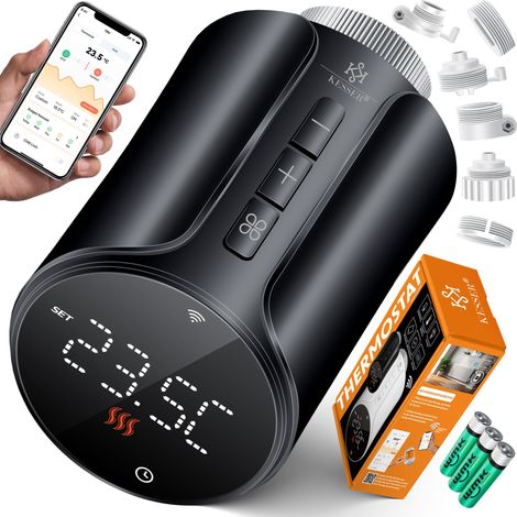 KESSER® Heizkörperthermostat WiFi Heizungsregler Heizungsthermostat WLAN mit Smart Home App Steuerung Alexa, Google Assistant mit 6 Heizkörperventilen Energie & Kosten sparen