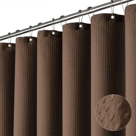 Rideau de douche à motif gaufré, avec 12 crochets, idéal pour les toilettes, salles de bain, dortoirs, etc. - 180 × 180 cm, marron, 1 pièce (1/4)
