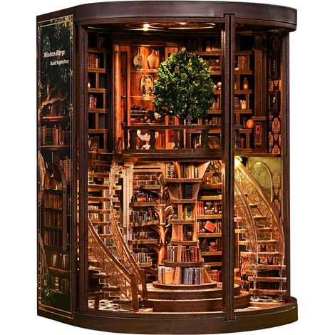 Kit de diorama pour étagère (Book Nook) – « Le Livre de l'Anneau de la Sagesse » – Diorama en bois et puzzle 3D avec éclairage LED – Kit à monter soi-même pour adultes – Décoration de bibliothèque (1/5)