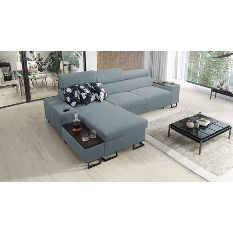 Luxuriöses, komfortables, modernes Ecksofa MELODY I MAXI mit Usb und Regal Sawana Blaugrau Links (1/5)