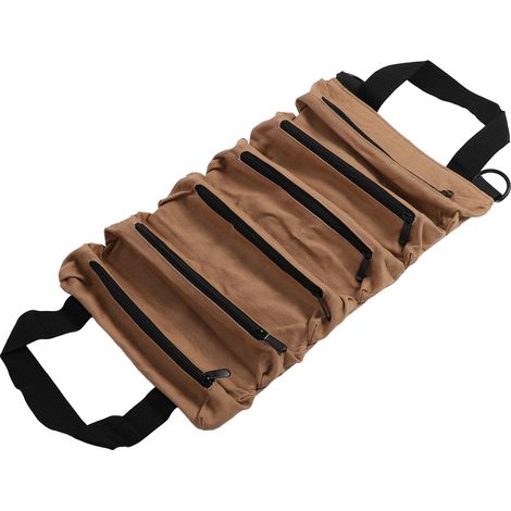 Sac à outils enroulable avec 6 poches zippées, pochette de rangement amovible pour clés, tournevis, douilles et pinces, couleur kaki