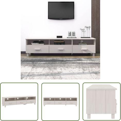 The Living Store Meuble TV HAMAR Blanc 158x40x40 cm Bois massif de pin - Meuble Tv - Meuble Téléviseur - Meuble Blanc - Meuble Design - Rangement Tv (1/5)