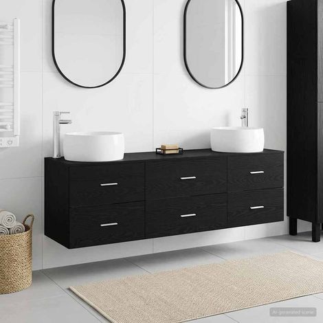 vidaXL Bathroom Furniture Set 3 pcs Black 49.5 x 44.5 x 66 cm (1/5)