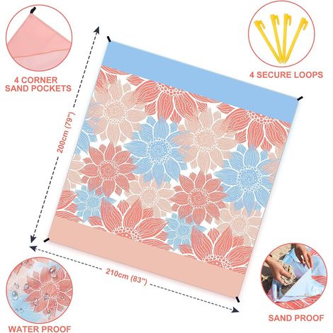 Motif floral rose 210&220cm Tapis de plage/camping extérieur, tapis imperméable, tapis de pique-nique multifonctionnel pour le camping et les activités de plein air (1/5)