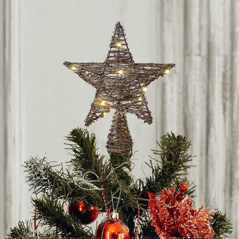 Weihnachtsbaumspitze, beleuchtete Sternspitze aus Rattan mit 15 LEDs (1/5)