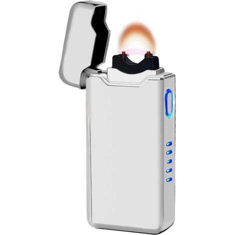 Briquet électrique à arc plasma coupe-vent rechargeable USB avec indicateur de batterie (argent de luxe) (1/5)