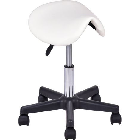 COSTWAY Sattelhocker mit Rollen, Drehhocker hoehenverstellbar, Rollhocker Friseur, Arbeitshocker weiss, Praxishocker 150kg belastbar, Kosmetikhocker, Friseurhocker (1/5)