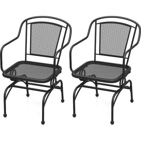 Terrasse, balcon ou cour - lot de 2 chaises à bascule extérieur, assise et dossier en maille métal noire (1/5)