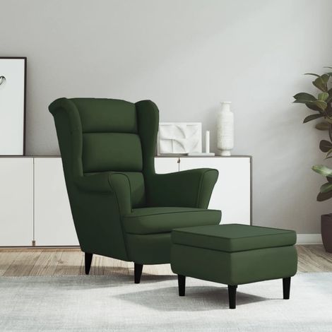 Vidaxl – Fauteuil club velours vert foncé avec tabouret – Structure en contreplaqué – Accoudoirs confortables – Charge max 110 kg