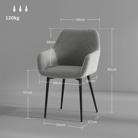 Ensemble de deux chaises de salle à manger de style scandinave avec accoudoirs incurvés et revêtement en tissu aspect velours. Dimensions : 54 x 57 x 80 cm. Gris foncé. (1/5)