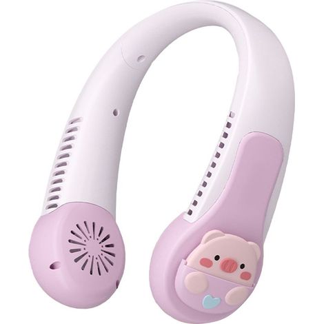 Ventilateur de cou à motif dessin animé, portable, rechargeable par USB, silencieux, anti-torsion, avec batterie intégrée, idéal pour les enfants, les adultes et les activités sportives en plein air. (1/4)