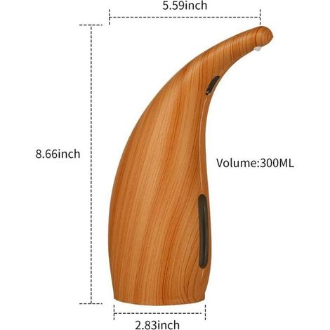 Distributeur de savon automatique 300 ml, distributeur de savon infrarouge sans contact, distributeur de désinfectant (1 pièce, aspect bois clair) (1/3)