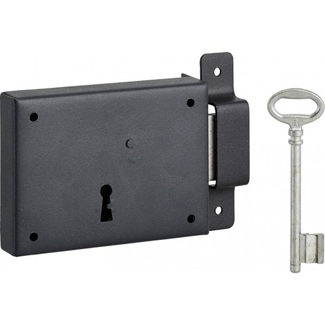 Thirard – Serrure horizontale en applique à clé pour porte de cave – Pêne dormant – Axe 60mm – Dimensions 110x80mm – Couleur noire – 1 clé fournie