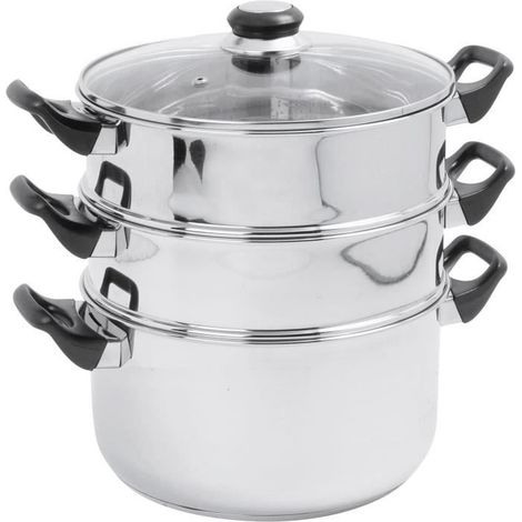 Cuit Vapeur - CREALYS - 3 Niveaux - Inox - Couvercle Verre - Diam. 24 cm