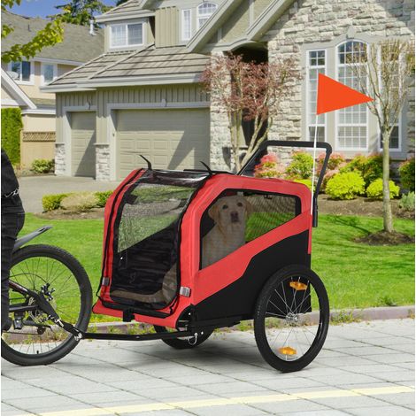 Remolque de bicicleta para perro 170x77x90 cm de tela Oxford roja, 2 en 1, estable (1/5)