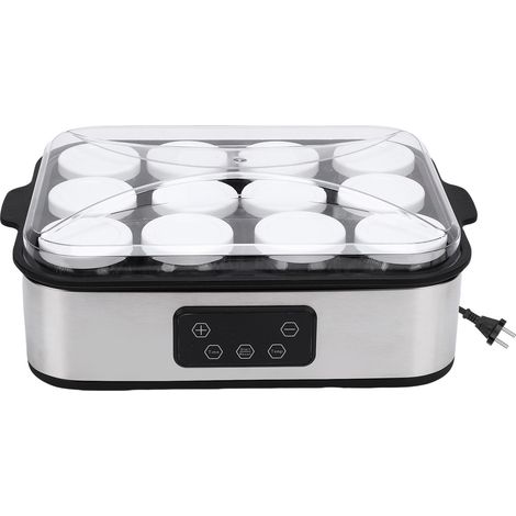 Yaourtière électrique automatique avec minuterie 0-48h, température constante et 12 pots de 180 ml. Prise européenne 220 V.