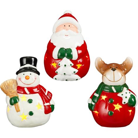 Mica Decorations LED Dekofiguren Keramik Weihnachten 13 cm 3-fach sortiert Figuren