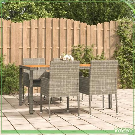 Ensemble à manger de jardin - FAFEICY - 3185019 - Résine tressée grise - 4 places - Table acacia 150x90 (1/5)