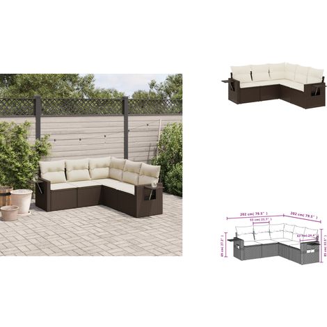 The Living Store Salon de jardin avec coussins 5 pcs marron résine tressée - Canapé extérieur (1/3)
