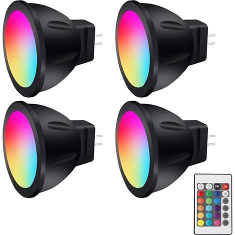 GU4 LED 12V RGB MR11 Lampes à changement de couleur, MR11 LED 12V 3W Douille Bi-Pin, blanc chaud + 15 multicolores pour l’éclairage paysager (2 lampes, 1 télécommande) (1/5)
