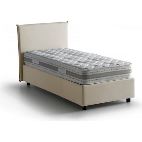 Talamo Italia Cama individual Chiaraluna, Cama contenedor con revestimiento de tela, 100% Made in Italy, Apertura frontal, con colchón Cm 90x190 incluido, Beige, con embalaje reforzado