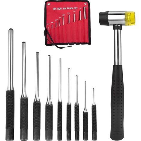 9 Pièces en Acier à Tête Ronde Broches Ensemble de Poinçons Ajusteur Poinçon Chasse Dissolvant Broches Outils de Poinçon Accessoires Enlever Outil de Ciseau de Réparation Facile à Utiliser (1/5)