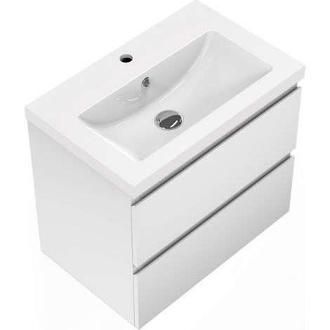 Aica Sanitaire – Meuble salle de bain 50x38.5x52cm – Vasque suspendue – 2 tiroirs – MDF anti-déformation – Montage facile avec vis fournies (1/5)