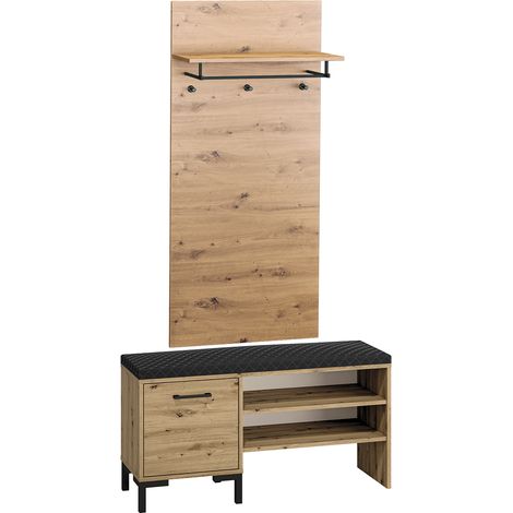 Mueble de entrada con perchero y zapatero 1 puerta Liora Madera