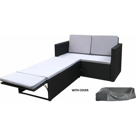 Evre Outdoor Rattan Garden Sofa Furniture Set Love Bed two seater Black with Cover (1/5)