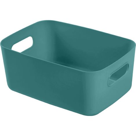 Panier de Rangement de Bureau en PP, Organisateur à Poignée pour Cosmétiques et Fournitures, Vert Moyen (1/2)