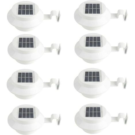 Lot de 8 Appliques Murales Solaires Blanches - pour Gouttière, Allée, Escalier, Toit, Jardin, Cour (1/4)