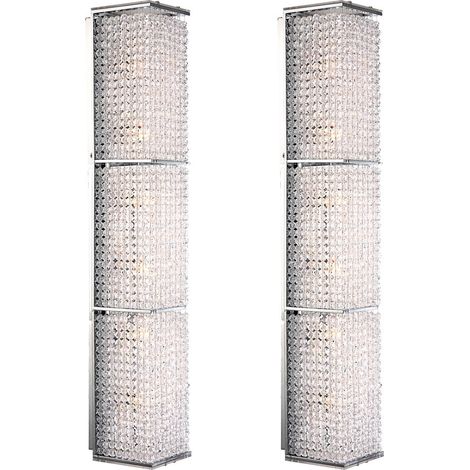 2er Set Wand Lampe Acryl Kristalle klar Chrom Leuchte Beleuchtung Licht