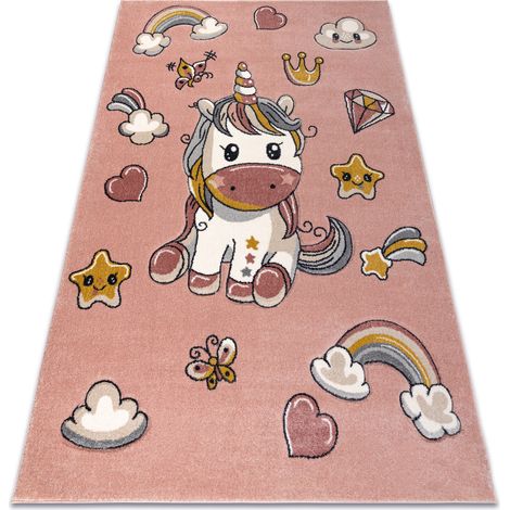 Alfombra KIDDO 6110 rosa claro / blanco, Unicornio, arcoíris, para niños, sensorial  pink 140x190 cm (1/5)