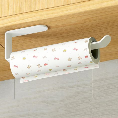 Porte-essuie-tout mural sans perforation/double usage, 28 cm, blanc (avec trous) (1/5)