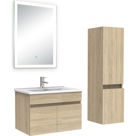Acezanble Ensemble meuble Salle de Bain 60cm avec vasque + colonne + miroir lumineux 3 couleurs chêne wotan (1/5)