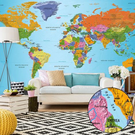 Papier Peint XXL "World Map : Colourful Geography II" 280x500cm (1/2)
