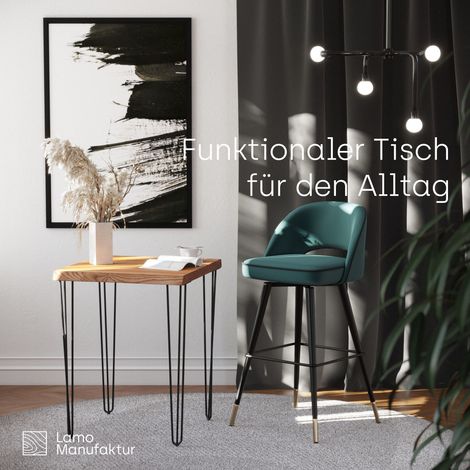 LAMO Manufaktur Table haute de bar ou bistrot, table è manger pour le salon 60x60x76 cm (long. x larg. x haut.), Creative, Frène Foncé / Acier Brut, LBB-01-A-004-0000Cr