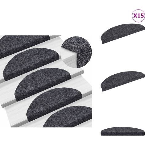 Tapis d'escalier Poinçon aiguilleté 15pcs 65x21x4 cm Gris foncé - Tapis D'escalier - Tapis Marche - Protection Escalier - Antidérapant - Insonorisant (1/5)