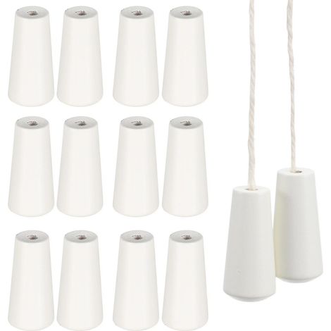 Lot de 12 tirettes de cordon en bois blanc pour stores vénitiens, avec pompons et embouts. (1/3)