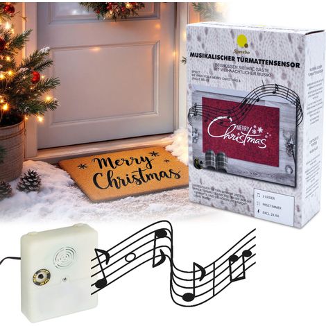 Weihnachtsmusik Fußmatten Sensor mit 2 Liedern - 33 x 24 cm - Musikalischer Trittsensor für jede Türmatte - Weihnachts Fußklingel Trittmatte Klingelmatte mit Weihnachtsliedern