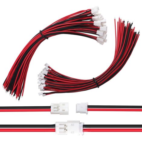 30 Pairs JST 1.5 ZH 2 Pin Connector, JST ZH 2 Pin Male and Female Connector with 150mm 26AWG Electrical Wire Cable (Black Red) (1/5)