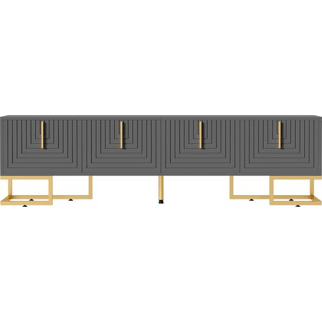 ELVMI Meuble TV avec 4 Portes et Étagères, Pieds Réglables et Charnières Amorties pour Salon, en Panneaux de Particules, 170×40×45.5 cm, Gris (1/4)
