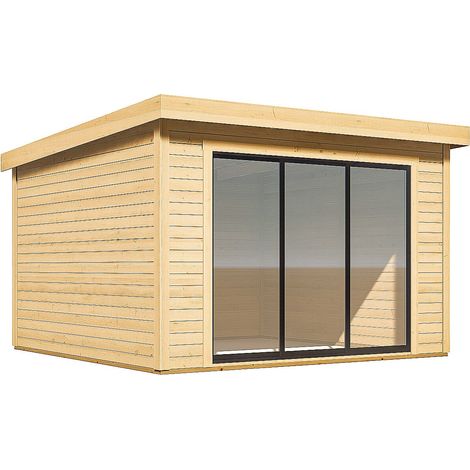 Vente-Unique – Abri de jardin en bois 15,3 m² – Épaisseur 28 mm – Toit monopente – Fabriqué en épicéa naturel – Serrure à clé incluse (1/4)