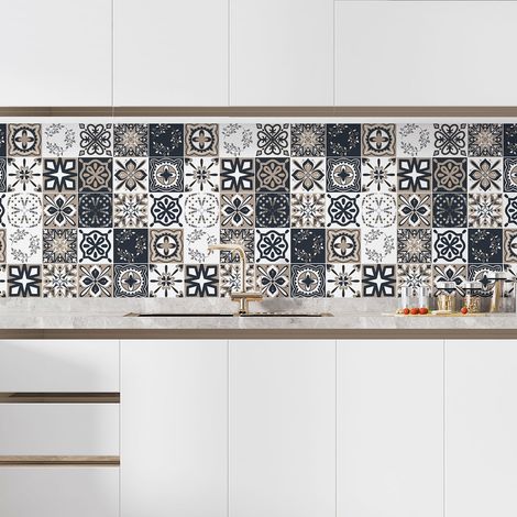 Crédence adhésive cuisine - Effet carreaux de ciment - 60x60 cm - Adhésif + Protection MATE (1/5)
