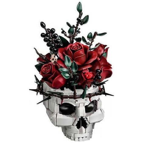 Ensemble de construction de crânes en forme de squelette, kit de bouquet de roses en forme de crâne à faire soi-même pour adultes, pot de fleurs squelette, décoration d'Halloween (1/5)