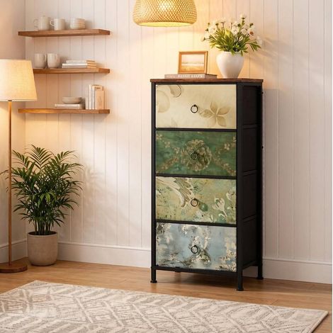 Cómoda 4 cajones de tela y madera OKMYHOME (1/5)